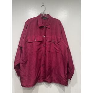 Carole Little Women’s Size 12 Silk Pink Black Print Blouse Button Front READ